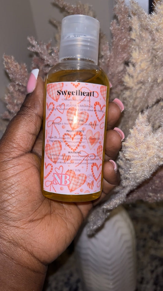 Sweetheart Body Oil – Lightweight Hydrating Oil for a Glowing Finish

Nourishing Sweetheart Body Oil with Jojoba and Almond Oils for Soft Skin

Romantic Sweetheart Body Oil for Radiant, Hydrated Skin